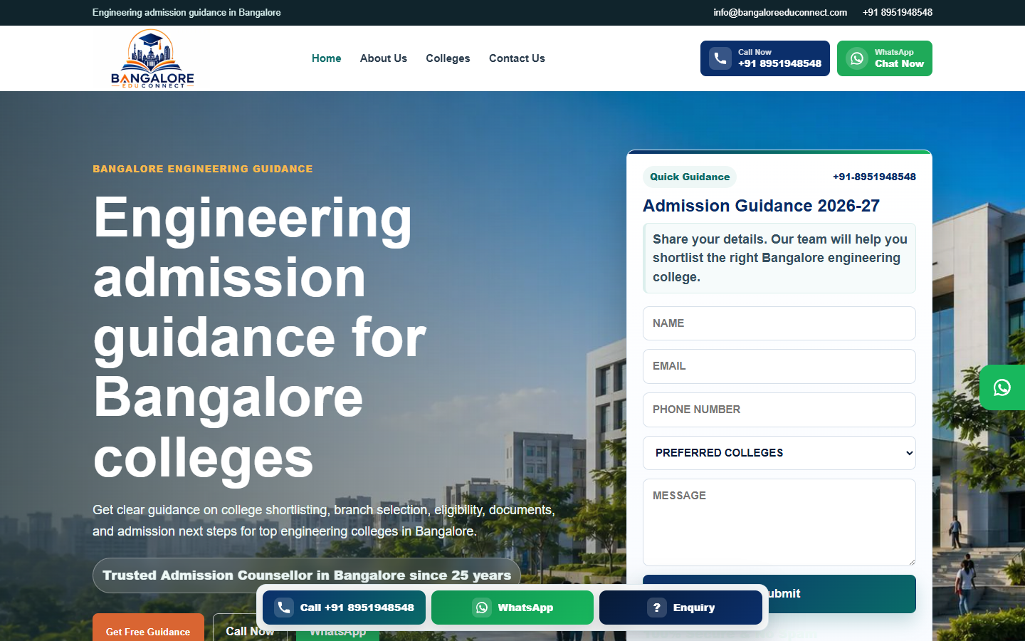 Bangalore EduConnect homepage preview
