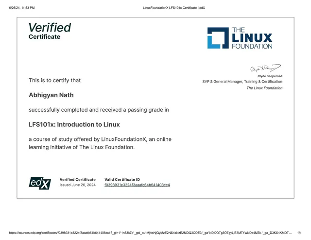 Introduction to Linux certificate