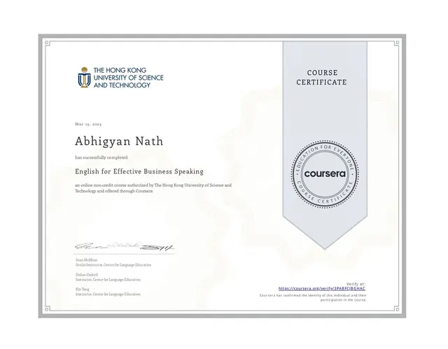 English for Effective Business Speaking certificate
