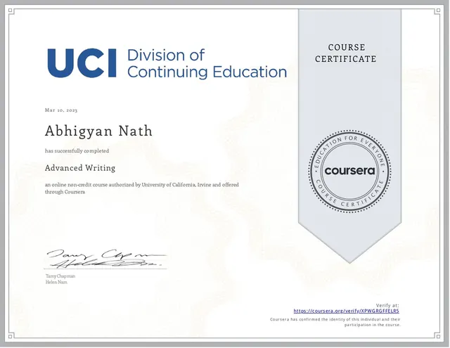 Advanced Writing certificate