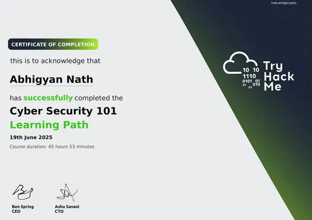 Cyber Security 101 certificate