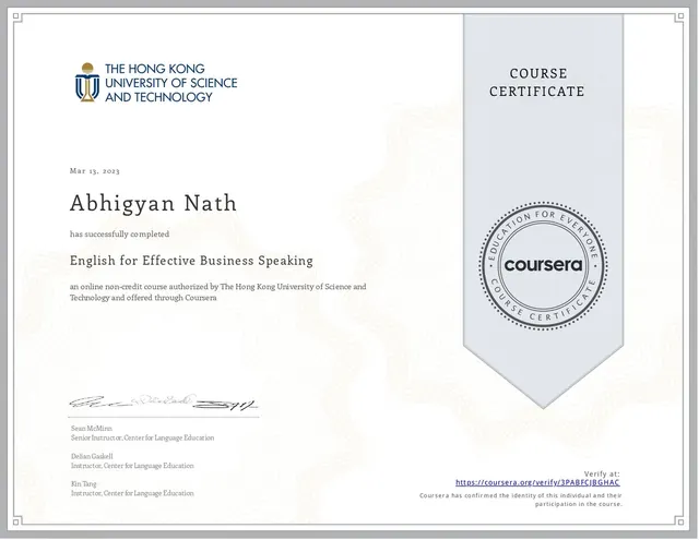 Effective Business Speaking certificate