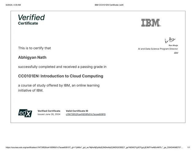 Introduction to Cloud Computing certificate
