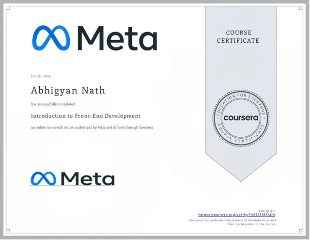 Introduction to Front-End Development certificate