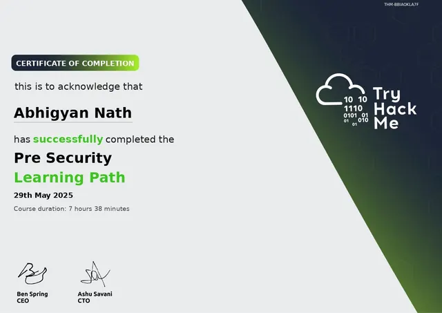 Pre Security certificate
