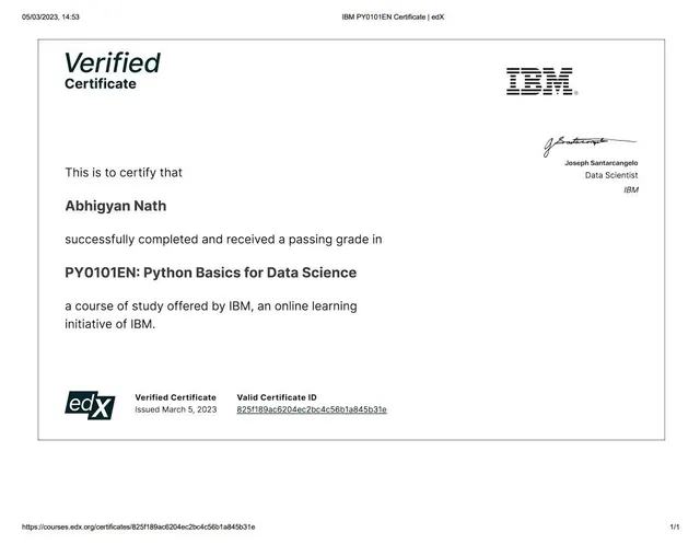 Python Basics for Data Science certificate